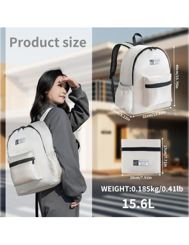 Mochila Plegable Ligera 15L Beige para Viajes y Senderismo