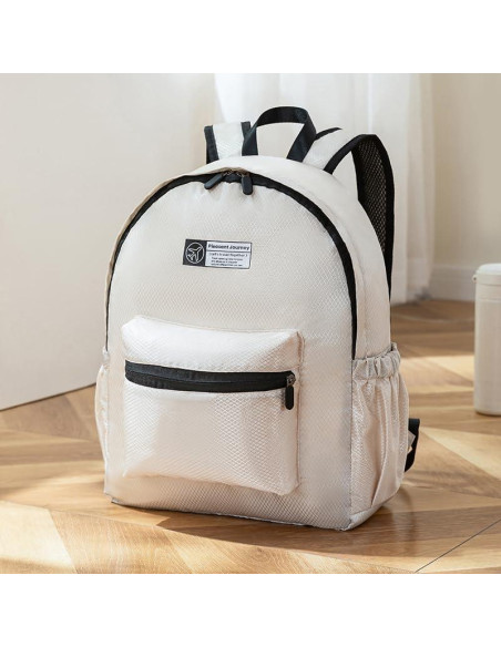 Mochila Plegable Ligera 15L Beige para Viajes y Senderismo