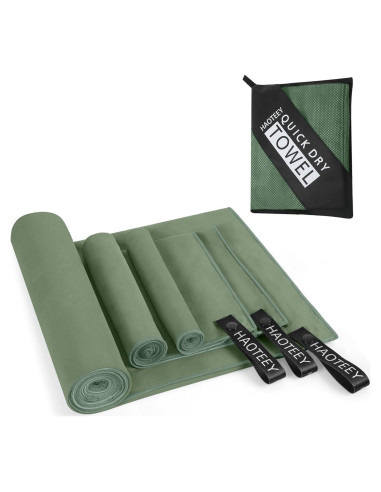 Toalla de Secado Rápido Haoteey 3 Tamaños Microfibra Verde