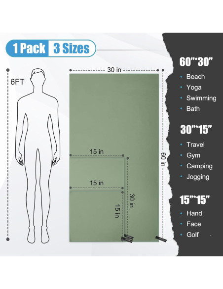 Toalla de Secado Rápido Haoteey 3 Tamaños Microfibra Verde