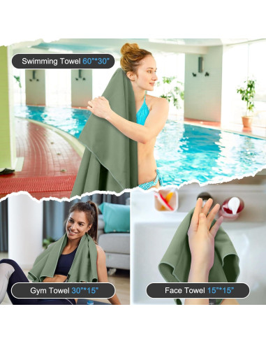 Toalla de Secado Rápido Haoteey 3 Tamaños Microfibra Verde