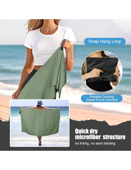 Toalla de Secado Rápido Haoteey 3 Tamaños Microfibra Verde