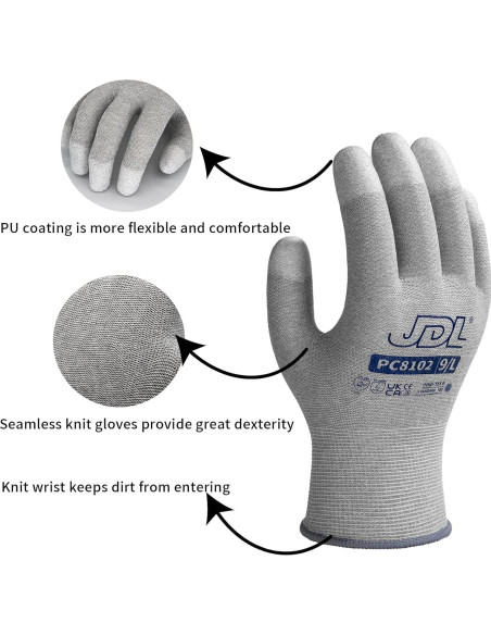 Guantes de Trabajo JDL ESD Antiestáticos 12 Pares Pequeño