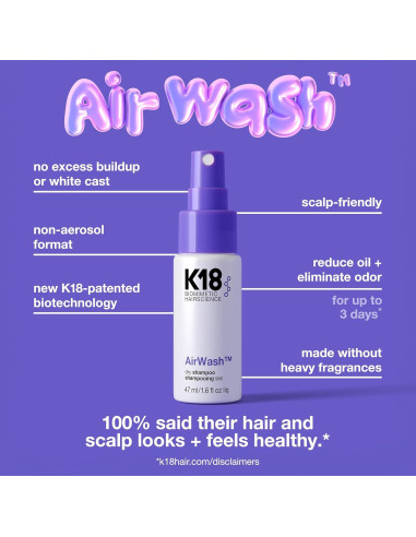 Champú Seco K18 AirWash 47.3 ml - Sin Aerosol, Sin Residuo