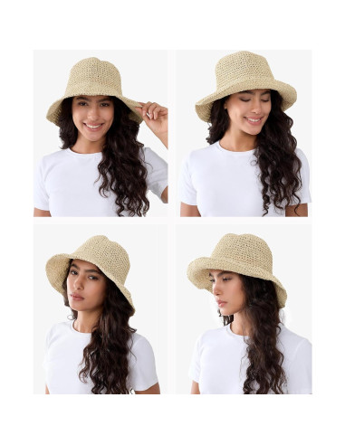Sombrero de Paja Floppy Plegable para Mujeres - Protección Solar