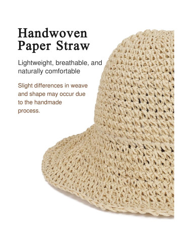 Sombrero de Paja Floppy Plegable para Mujeres - Protección Solar