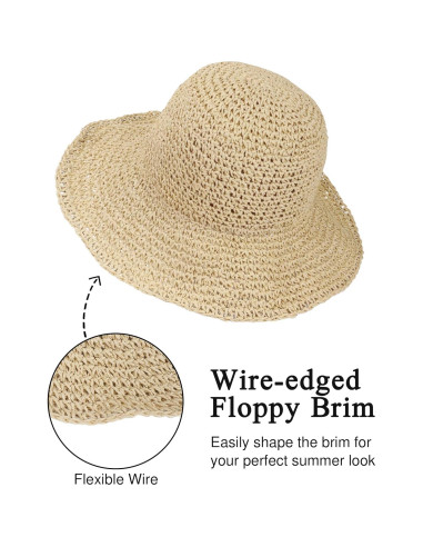 Sombrero de Paja Floppy Plegable para Mujeres - Protección Solar
