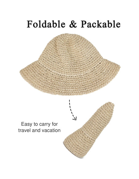 Sombrero de Paja Floppy Plegable para Mujeres - Protección Solar