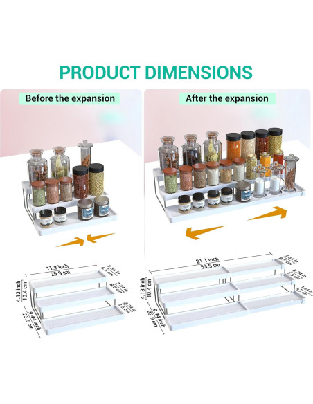 Estante de Especias Expandible YAN & HIN 3 Niveles Blanco