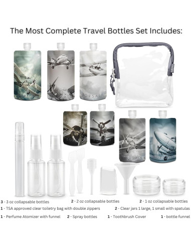 Botellas de Viaje BORSALI 3oz (89ml) Set 18 Piezas TSA