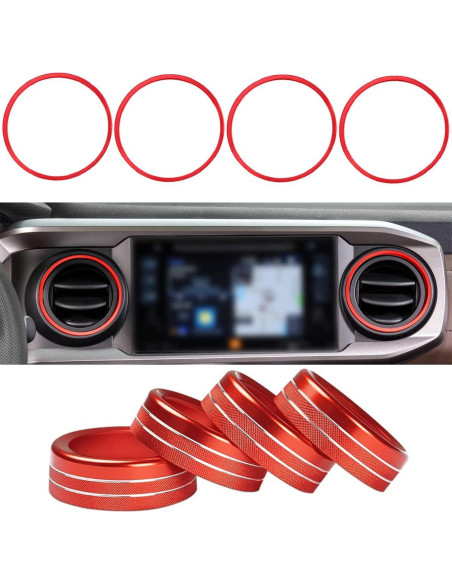Cubiertas de Perilla de AC y Anillos de Ventilación Auovo para Toyota Tacoma 2016-2023 - 8 Piezas (Rojo)