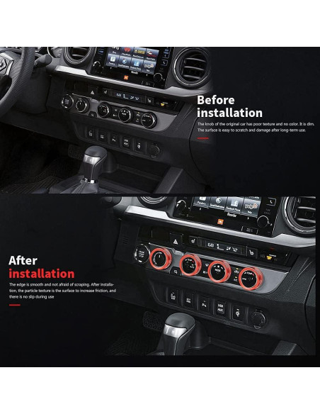 Cubiertas de Perilla de AC y Anillos de Ventilación Auovo para Toyota Tacoma 2016-2023 - 8 Piezas (Rojo)