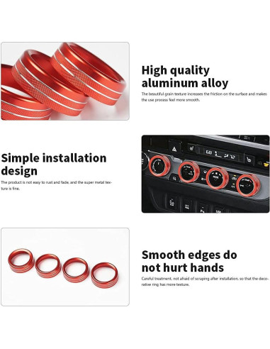 Cubiertas de Perilla de AC y Anillos de Ventilación Auovo para Toyota Tacoma 2016-2023 - 8 Piezas (Rojo)