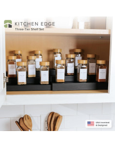 Organizador de Especias Expandible KitchenEdge 3 Niveles Bambú Negro 2