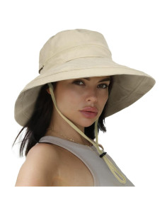 Sombrero de Sol Plegable para Mujeres Algodón Beige Claro