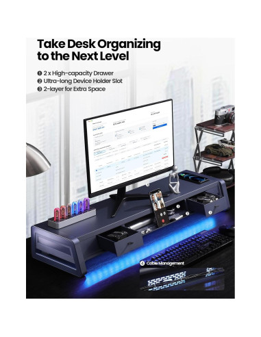 Soporte Elevador Doble Monitor Vaydeer con 8 Puertos USB y Carga Inalámbrica