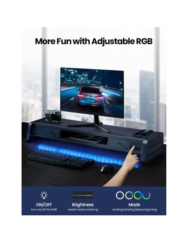 Soporte Elevador Doble Monitor Vaydeer con 8 Puertos USB y Carga Inalámbrica