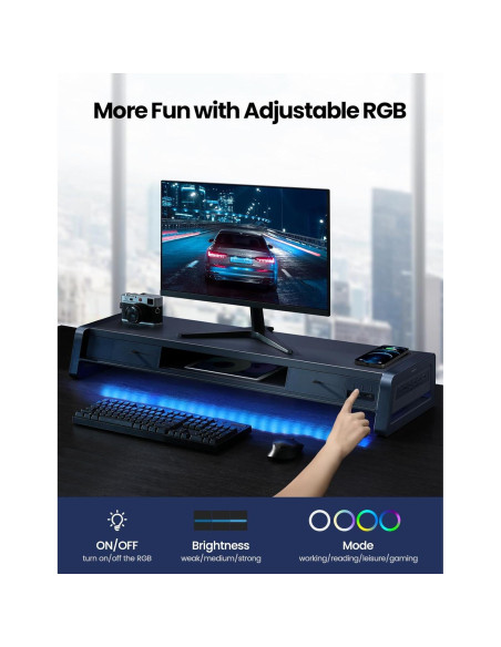 Soporte Elevador Doble Monitor Vaydeer con 8 Puertos USB y Carga Inalámbrica