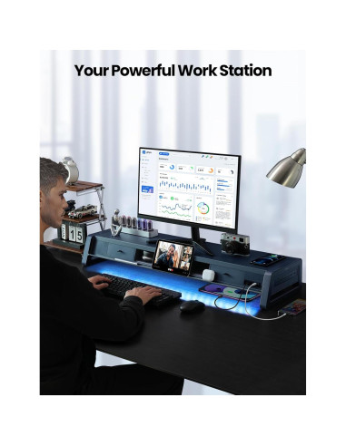 Soporte Elevador Doble Monitor Vaydeer con 8 Puertos USB y Carga Inalámbrica