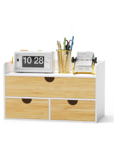Organizador de Escritorio Wisuce de Bambú Natural con 3 Cajones