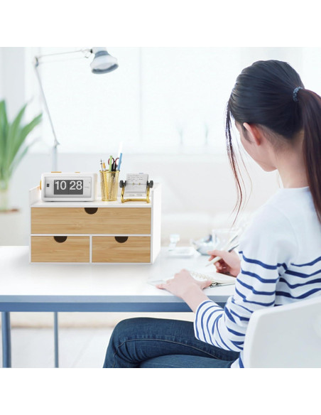 Organizador de Escritorio Wisuce de Bambú Natural con 3 Cajones