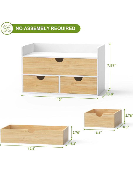 Organizador de Escritorio Wisuce de Bambú Natural con 3 Cajones