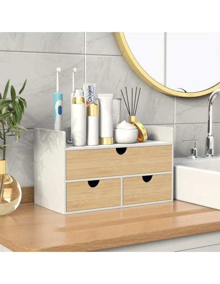 Organizador de Escritorio Wisuce de Bambú Natural con 3 Cajones