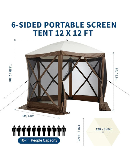 Carpa Gazebo Portátil SLEKVERSA 3.6x3.6m con Mosquitera