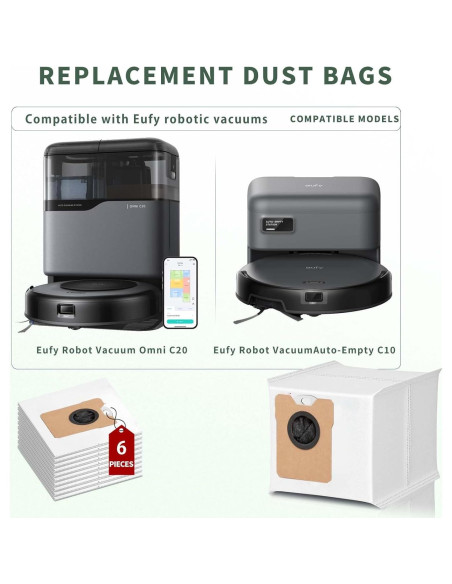 Paquete de 6 bolsas de repuesto HUKWIMO para Eufy Omni C10 C20