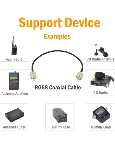 Cable Coaxial RG58 PL259 UHF Macho a Macho 30.48 cm