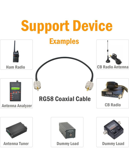Cable Coaxial RG58 PL259 UHF Macho a Macho 30.48 cm