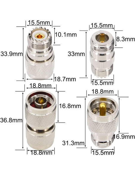 Kit Adaptadores Coaxiales N a UHF PL259 Onelinkmore - 4 Piezas
