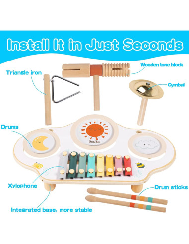 Juego de Batería Musical Montessori Twefex 9 en 1 para Niños