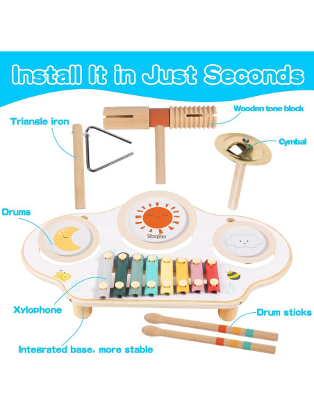 Juego de Batería Musical Montessori Twefex 9 en 1 para Niños