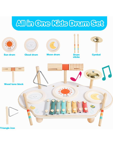 Juego de Batería Musical Montessori Twefex 9 en 1 para Niños