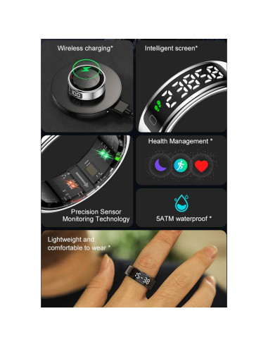Anillo Inteligente cnBro para Hombres Monitoreo Salud IP68