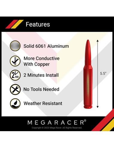 Antena Automotriz Mega Racer 5.5" Roja Aluminio 6061