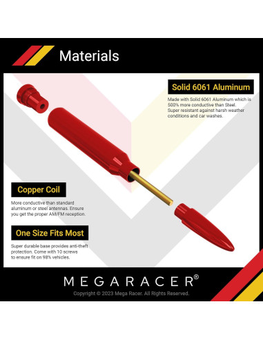 Antena Automotriz Mega Racer 5.5" Roja Aluminio 6061