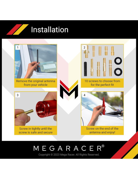 Antena Automotriz Mega Racer 5.5" Roja Aluminio 6061