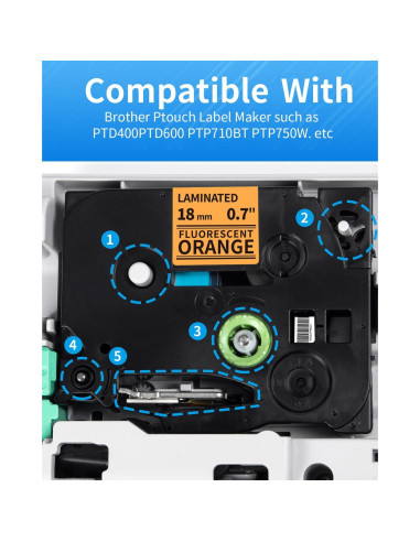 Cinta de Etiqueta Laminada MarkDomain 18mm Naranja Fluorescente