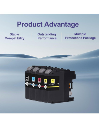 Cartuchos de tinta FADFAWN LC101XL - 4 Paquete (1 Negro, 1 Cian, 1 Magenta, 1 Amarillo)