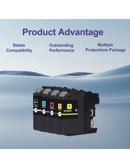 Cartuchos de tinta FADFAWN LC101XL - 4 Paquete (1 Negro, 1 Cian, 1 Magenta, 1 Amarillo)