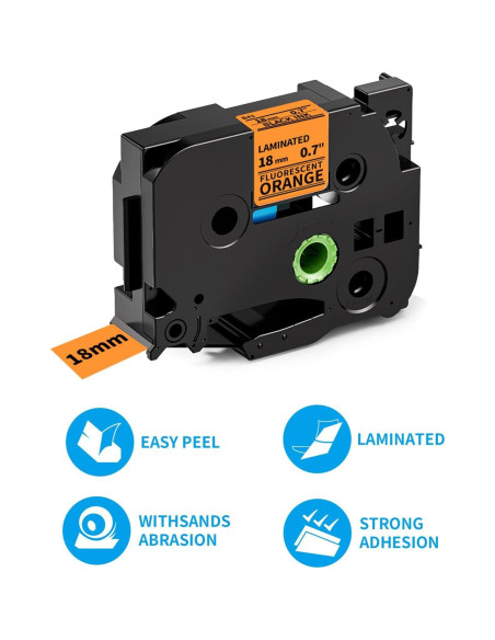 Cinta de Etiqueta Laminada MarkDomain 18mm Naranja Fluorescente