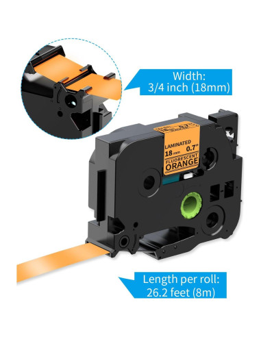 Cinta de Etiqueta Laminada MarkDomain 18mm Naranja Fluorescente
