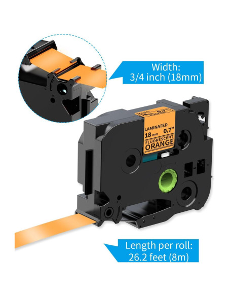 Cinta de Etiqueta Laminada MarkDomain 18mm Naranja Fluorescente