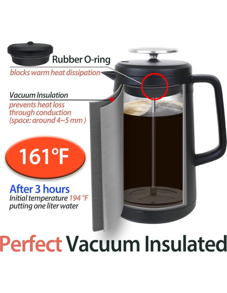 Prensa Francesa PortableAnd FP202 1007ml Acero Inoxidable Negro