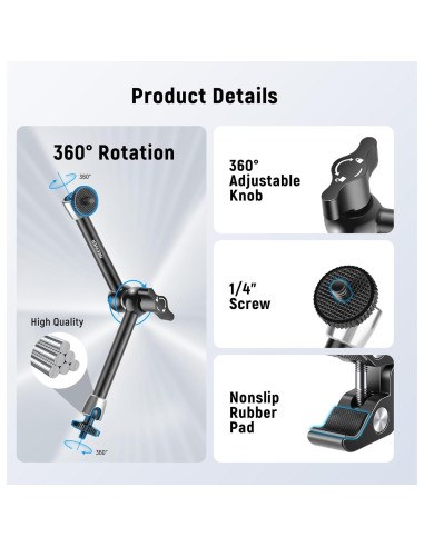 Brazo Mágico Ajustable NEEWER 25cm con Super Clamp y Tornillos