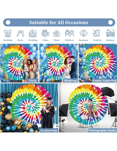 Fondo Redondo 2m Renaiss Tie Dye Colorido para Fotografía