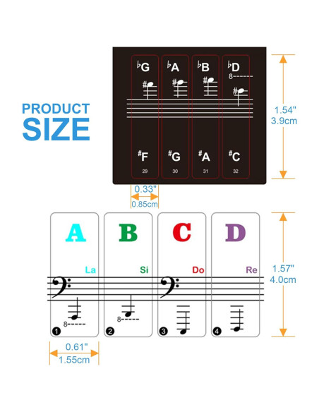 Etiquetas de Teclado de Piano COYAHO para 88/61/54/49/37 Teclas