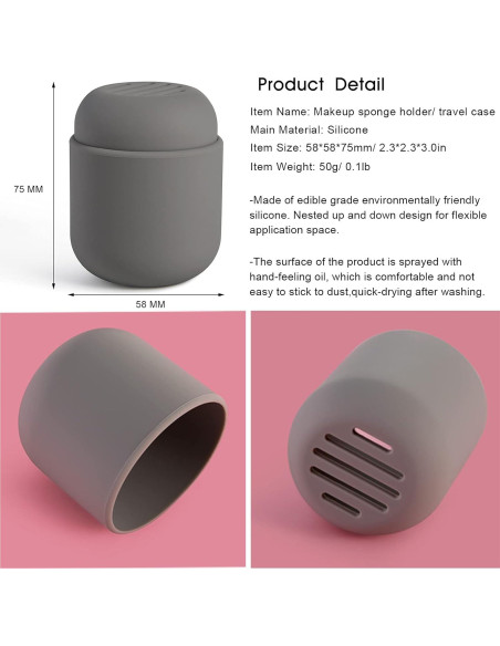 Soporte para Esponja de Maquillaje BEZOX Gris - Estuche de Silicona